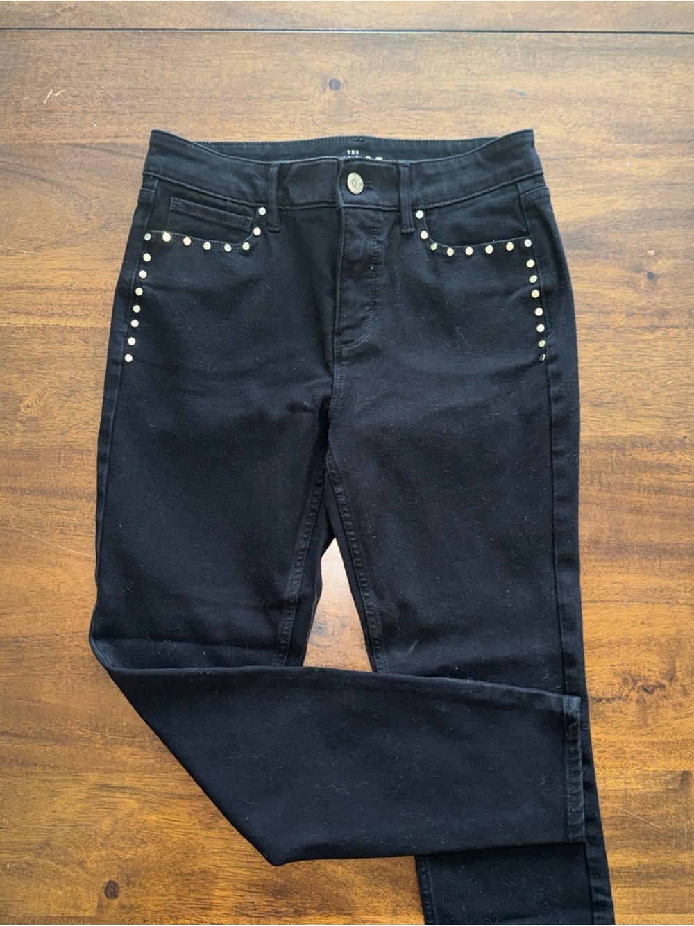 White House Black Market The Skinny Ankle Black Denim Gold Studs Jeans 2 Sculpt